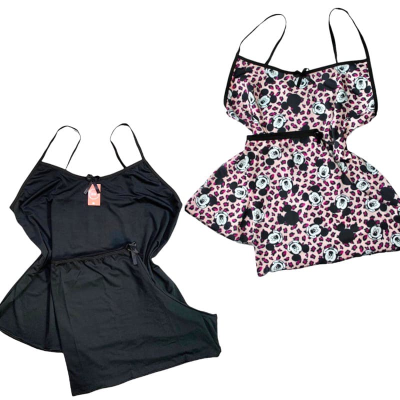 Kit 2 Pijamas, short doll, baby doll feminino liso e estampado moda conforto dia a dia promoção