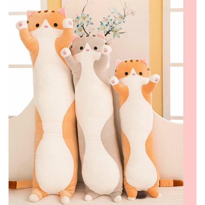 Gato de Pelúcia 130 a 70 cm Almofada Rolo Salsichinha Travesseiro Salsicha Gatinho Xuxão Ursinho Almofagato Almofagata