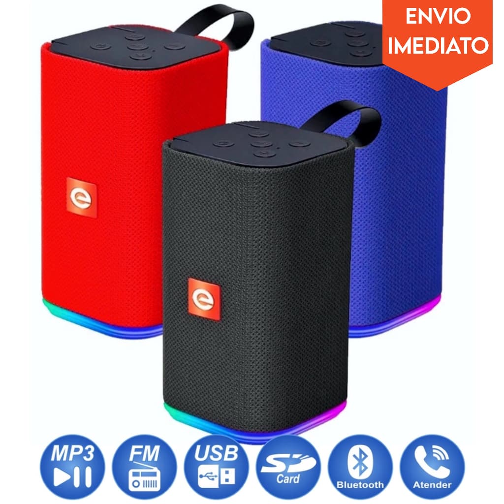 Caixinha de Som Potente Bluetooth c/ Rádio FM LED RGB - CS-M31BTL Exbom