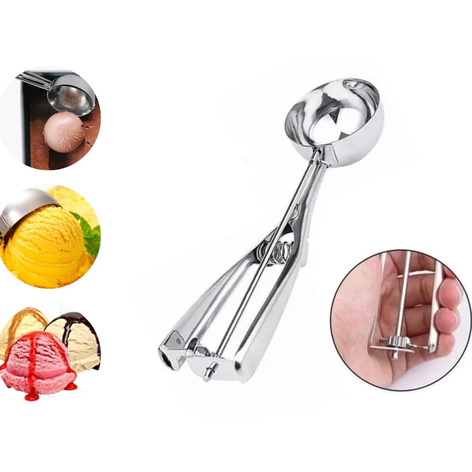 Colher de Sorvete com Ejetor Pegador Concha Bola Inox