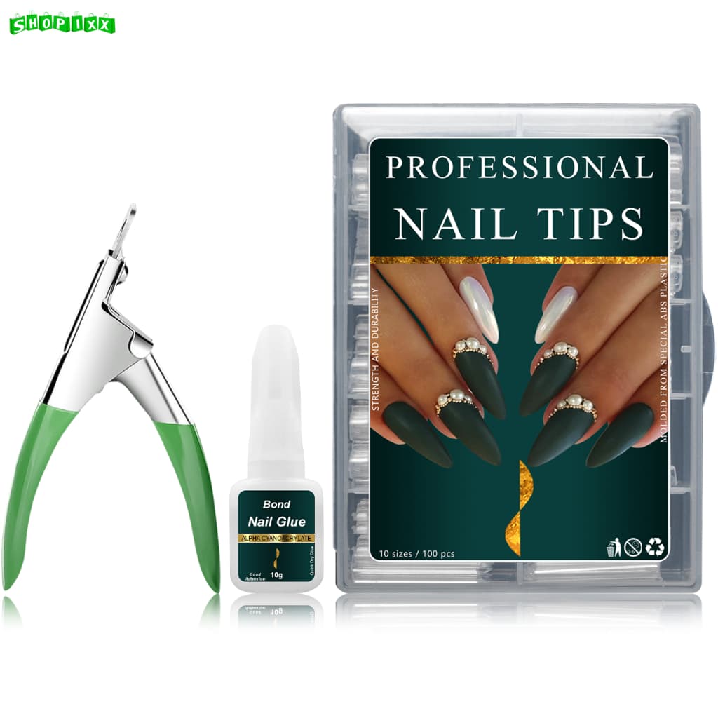 Kit 100 Unhas Tips  Postiça + Cola Pincel +  Alicate Cortador de Unha Tips OFERTA
