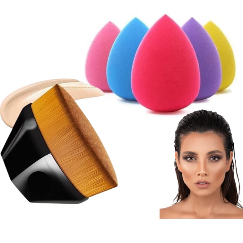 Kit Esponja Para MaquiagemBase e Corretivo de Gota d'água + Pincel Hexágono BB Cream/Blush Em Pó