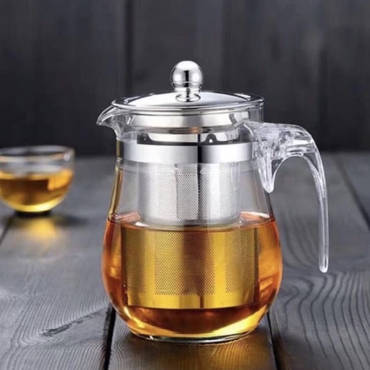 Bule de Chá DANTAS Vidro com Infusor Aço Inox Chaleira Vidro Temperado Ervas Transparente Resistente Calor