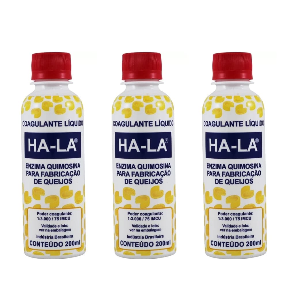 KIT 3 unidades de Coalho Liquido Ha la para queijo - Coagulante Liquído Ha-la 200ml