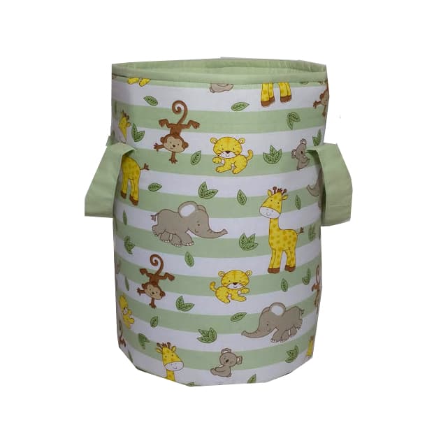 Cesto Organizador de Brinquedos e Roupas Tecido Estampa Bichinho Safári Verde