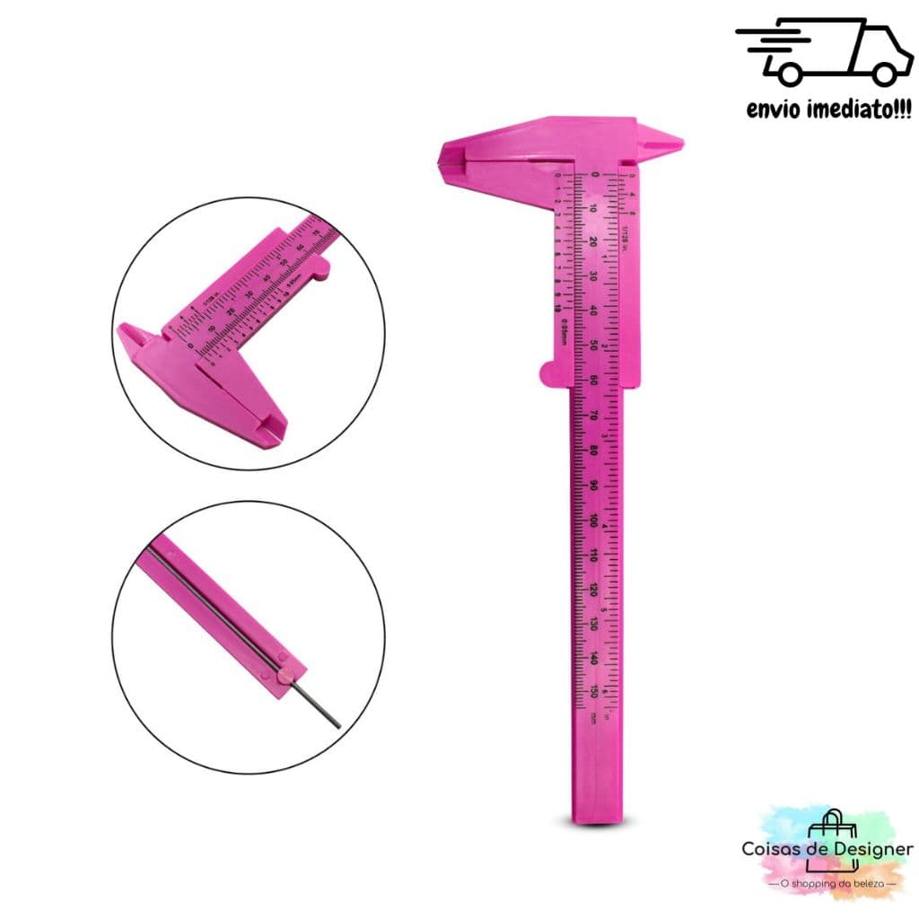 Paquímetro Plástico Para Designer de Sobrancelhas 15cm Rosa