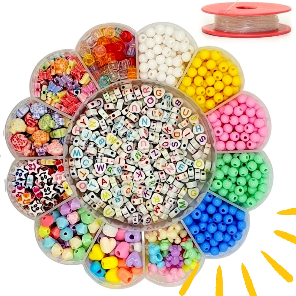 Kit Miçangas Infantil Colorida Pulseiras Maleta Completo Total 1000 Peças Presente Menina Stitch