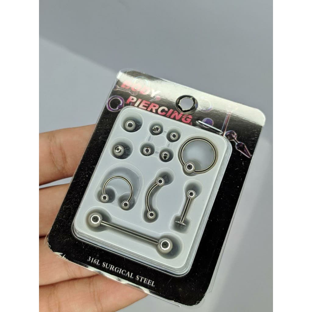 Kit Piercing 5 Peças + 6 Bolinhas Extra Aço Cirúrgico Barato