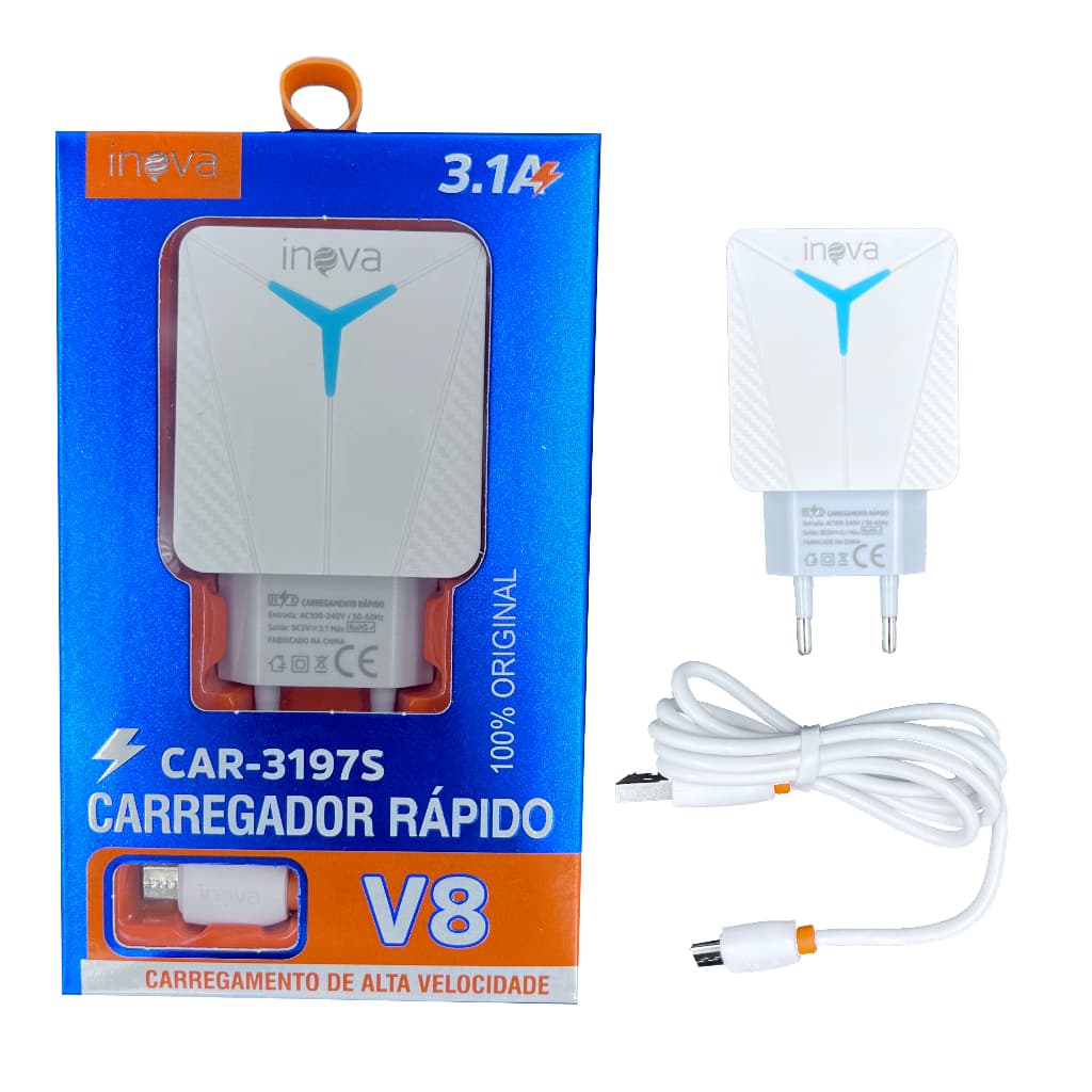 Kit 5/10pcs Carregador Celular Inova 3.1A Android V8 TPC IPHONE Com 2 Usb