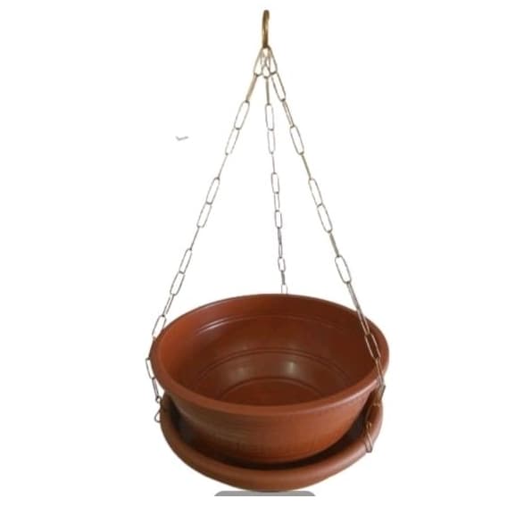 4 vasos p/ samambaia, terra cota  25cm, com prato , corrente aço  54cm