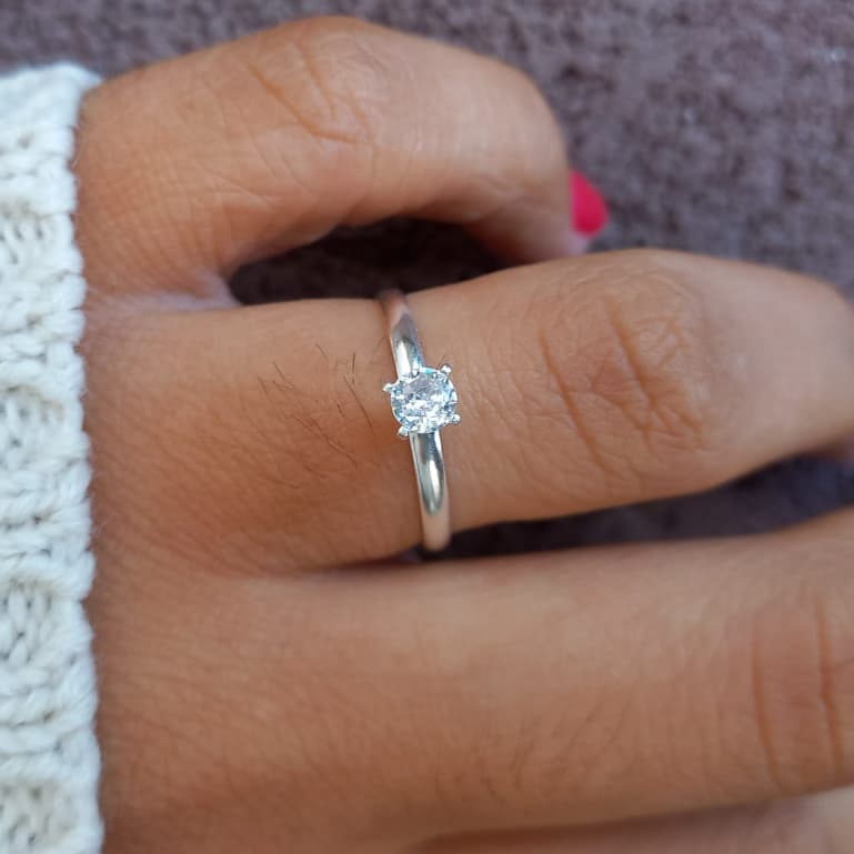 Anéis de Prata Feminino 925 Solitária Aparador de Aliança Com Pedra Zircônia Legitima