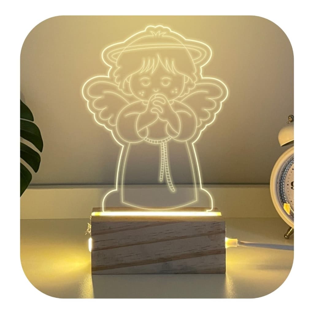 Luminária Anjinho Cute Decoração De Quarto Baby Madeira 3d