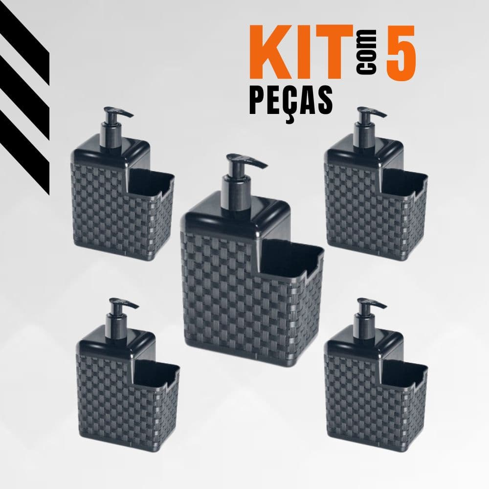 Kit com 5 Porta Detergente Sabão 2 em 1 Com Suporte Para Bucha Esponja Rattan