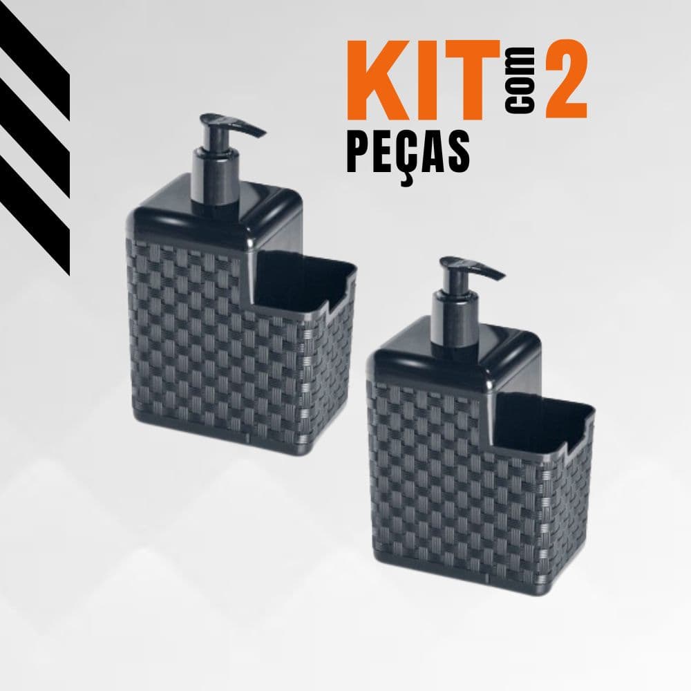 Kit com 2 Porta Detergente Sabão 2 em 1 Com Suporte Para Bucha Esponja Rattan