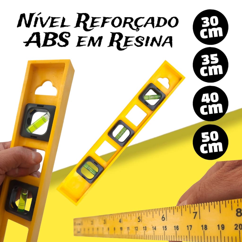 Nivel Resina Regua Reforçado Abs com 3 bolhas 30 35 40 ou 50cm Obra Marceneiro Carpinteiro Western