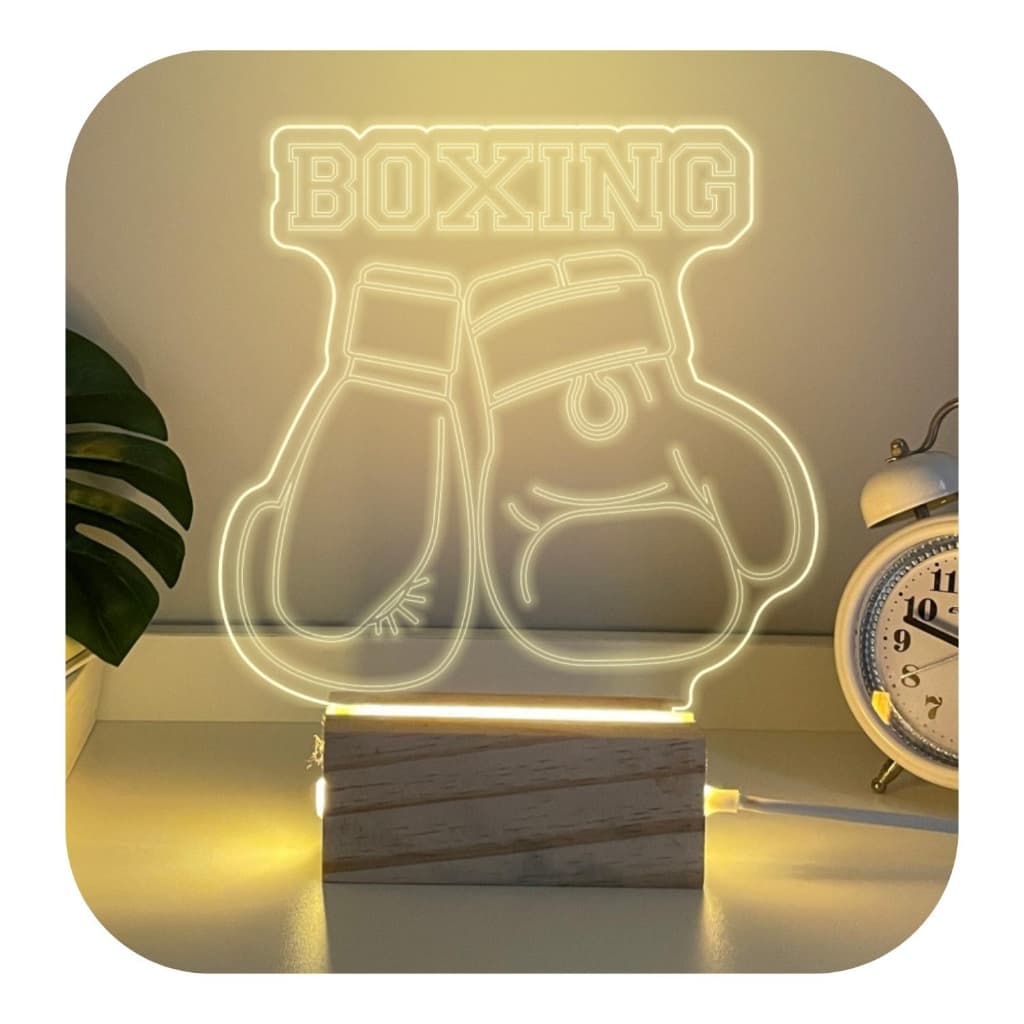 Abajur Luminária De Mesa Madeira Acrílico Luvas De Boxe