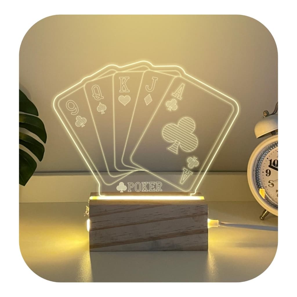 Luminária Mesa Decoração Poker Baralho Led + Fonte Bivolt