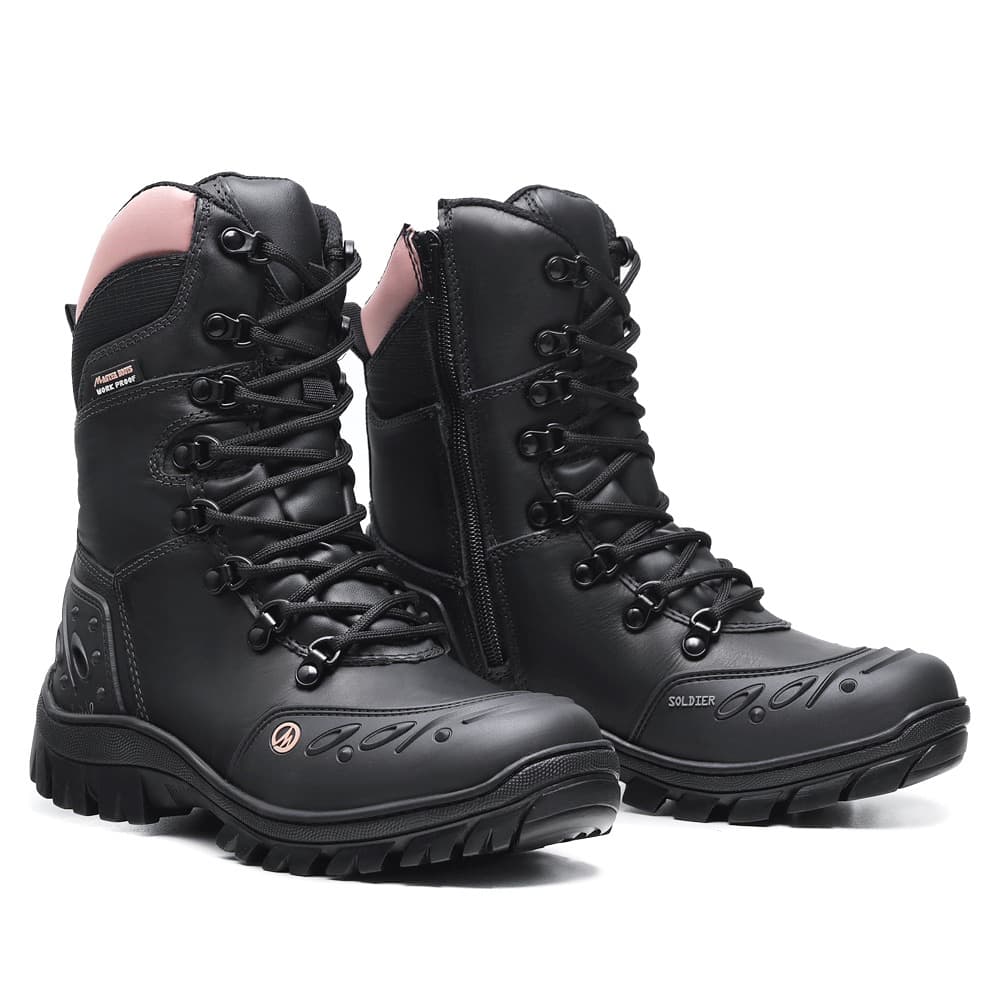 Bota feminina motociclista em couro legitimo