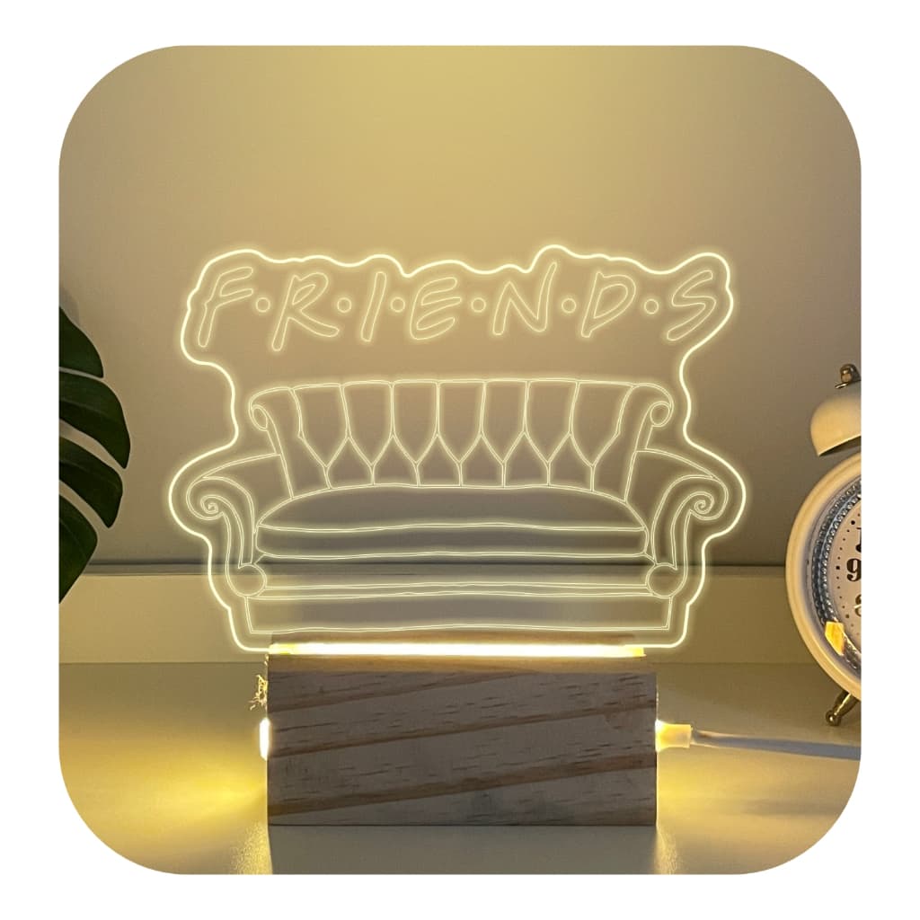 Luminária De Mesa Friends Em Madeira 3d Acrílico Led Abajur