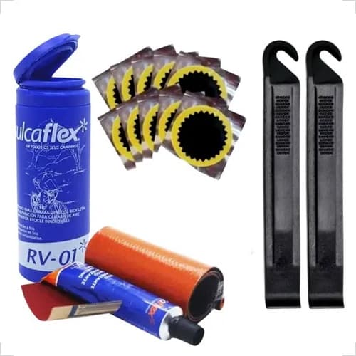 Kit Remendo Bike Reparo Pneu Bicicleta Camara Ar + Par de Espatulas + 10 Remendos