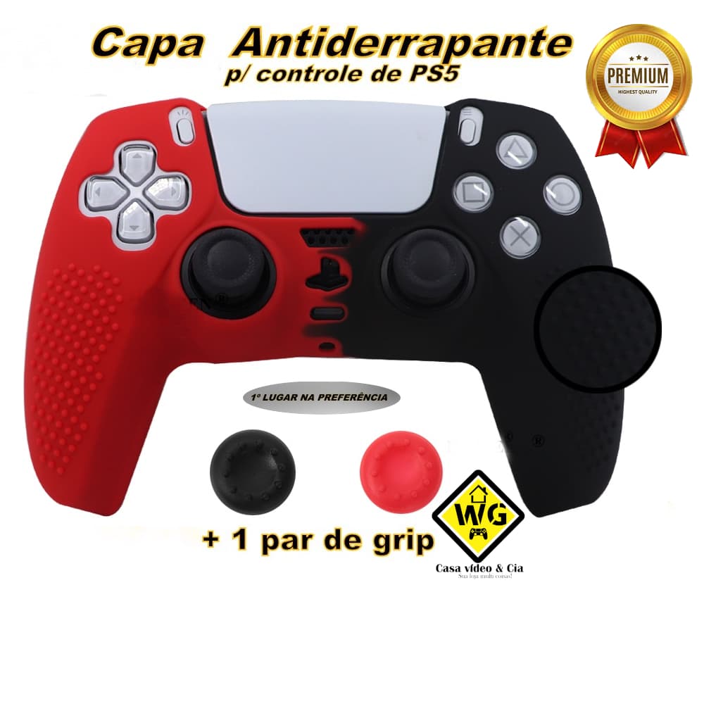 Capa Protetora De Controle Ps5 Silicone Antiderrapante Forte + Par Grips protetor do analógico