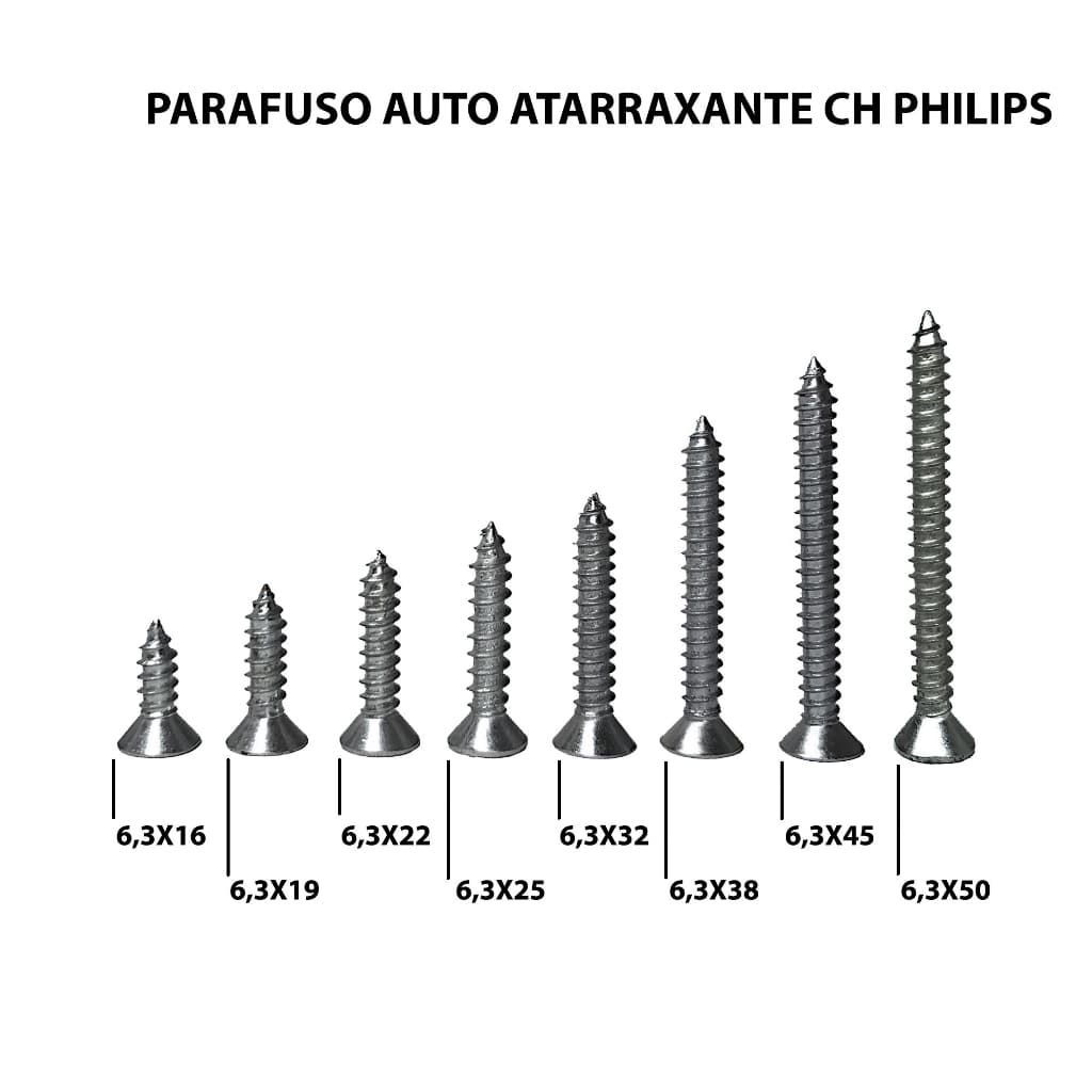 PARAFUSO - 6,3 MM - AUTO ATARRAXANTE CHATA PHILIPS - 100 UNIDADES