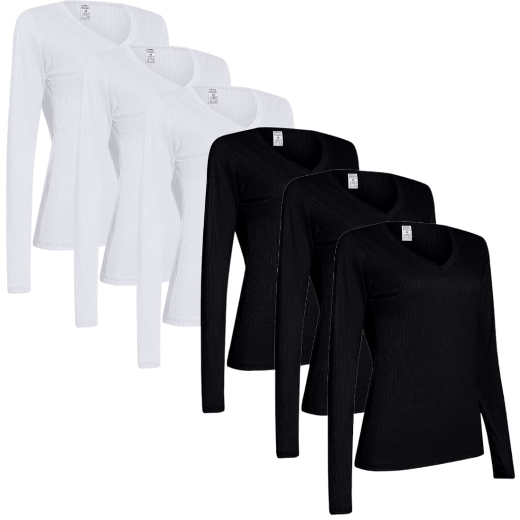 Kit Com 6 Blusas Feminina Manga Longa Gola V Básica Lisa Segunda Pele