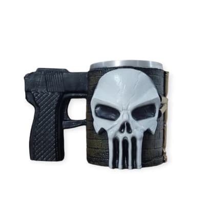 Caneca 3d Com Alça Pistola Caveira Justiceiro Geek Presente