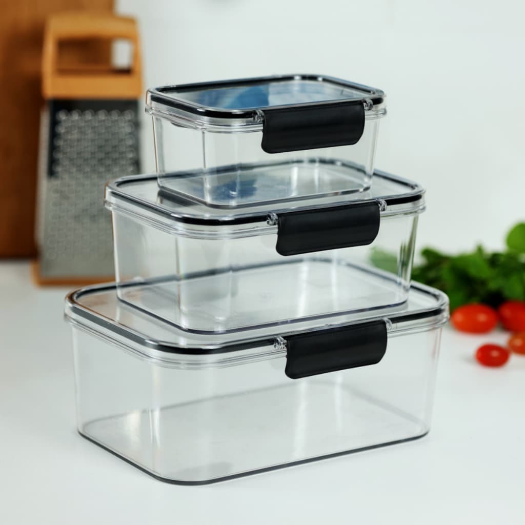 Conjunto 3 Potes Organizadores para Frutas Legumes Alimentos Potes Plástico Transparente com Vedação