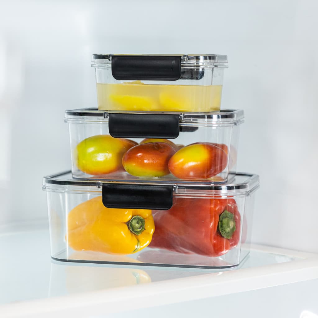 Jogo 3 Potes Herméticos para Geladeira para Frutas Legumes Potes Plástico Transparente com Vedação