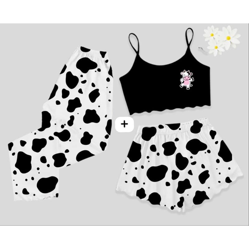Pijama Feminino 3 peças Baby Doll adulto Roupa de dormir Estilo Doll