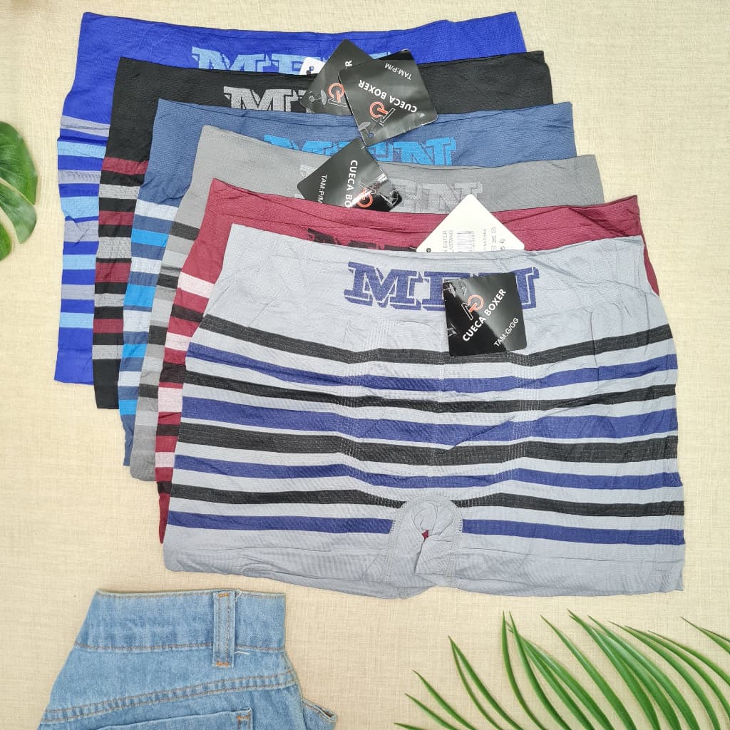 Kit 6 Cuecas Masculinas Box Microfibra Adulto Lisa Boxer