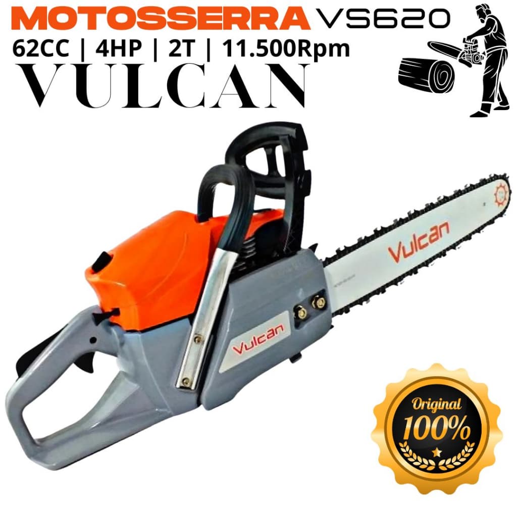 Motosserra Profissional Potente à Gasolina Vulcan VS620 Motor 2T 4Hp 62cc 11.000Rpm