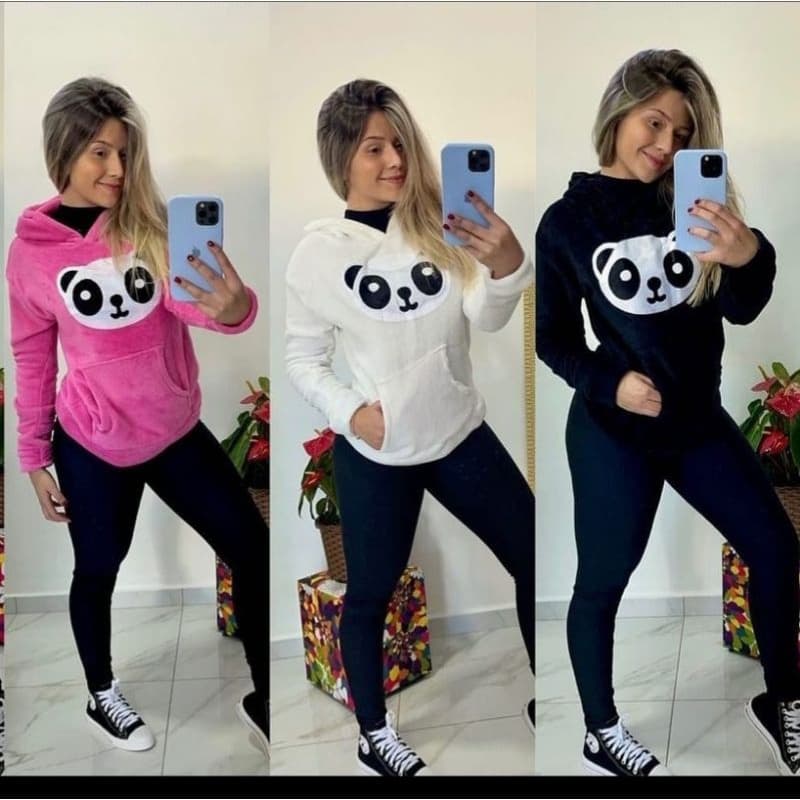promoção casaco blusa de moletom pelinho estampa Pandinha lançamento de inverno