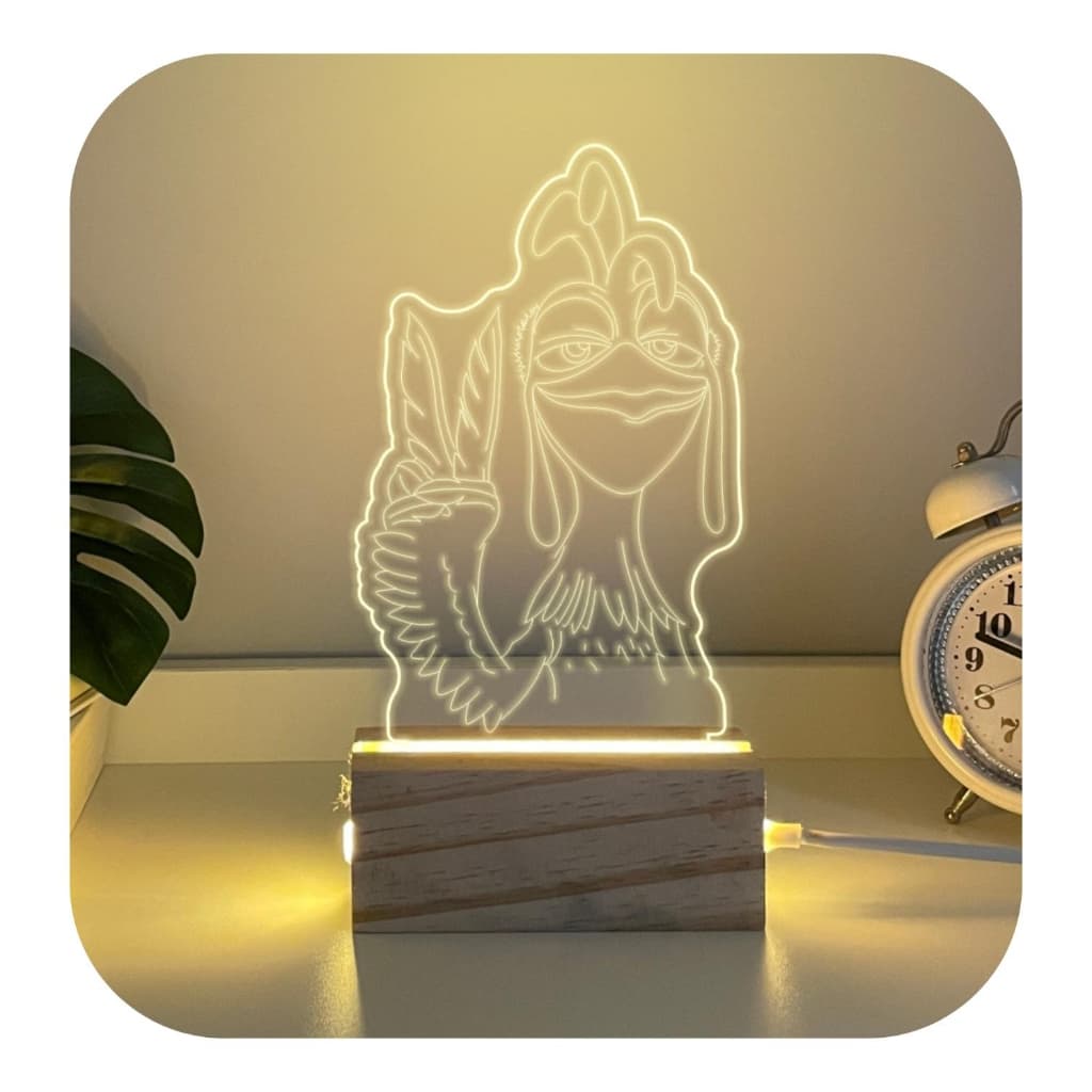Luminária De Mesa João Frango Em Madeira 3d Acrílico Led Abajur
