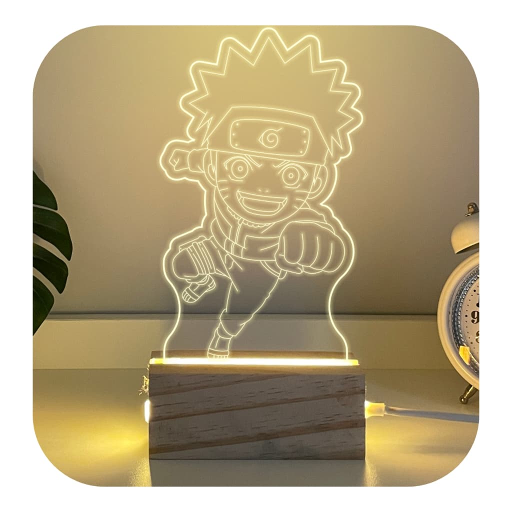 Luminária De Mesa Chibi Naruto Em Madeira 3d Acrílico Led Abajur