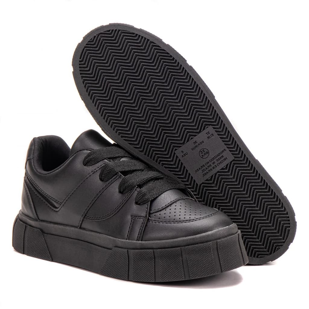 Tênis Casual Feminino All Black Todo Preto Sapatênis Blogueira Original Confortável Promoção Oferta