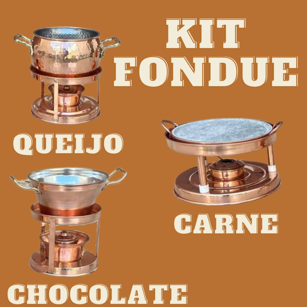 Kit Conjunto Panelas Fondue Cobre Puro