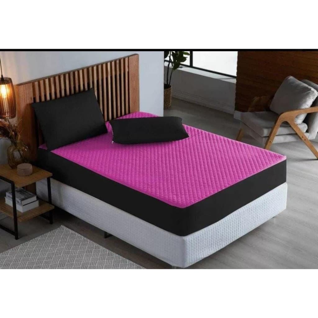 Kit Capa Protetor de Colchão Impermeável Matelado + Saia Box Matelado com Viés + Porta Travesseiro para Cama Box Solteiro, Casal, Queen, King Envio Imediato