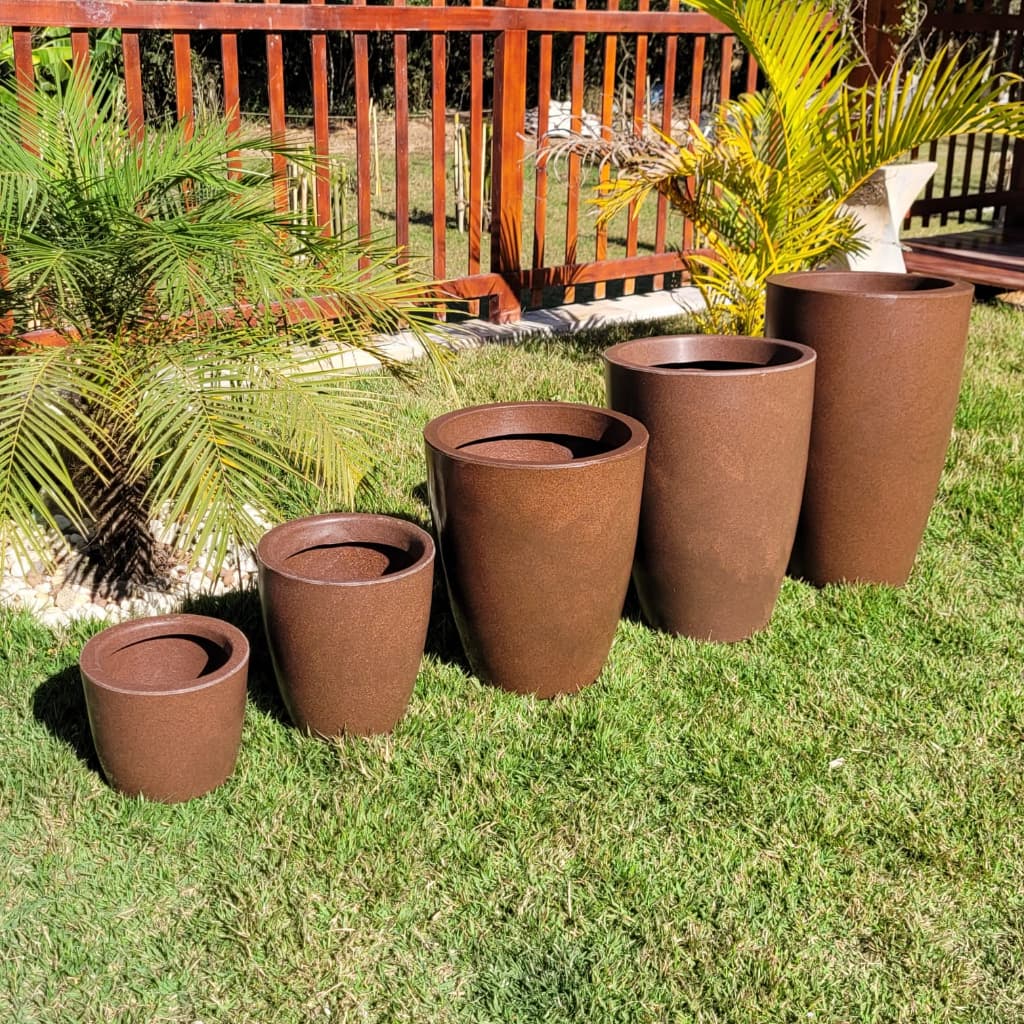 Kit 5 Vasos para plantas PP+P+ M+G+GG Polietileno Coluna Redonda Lisa