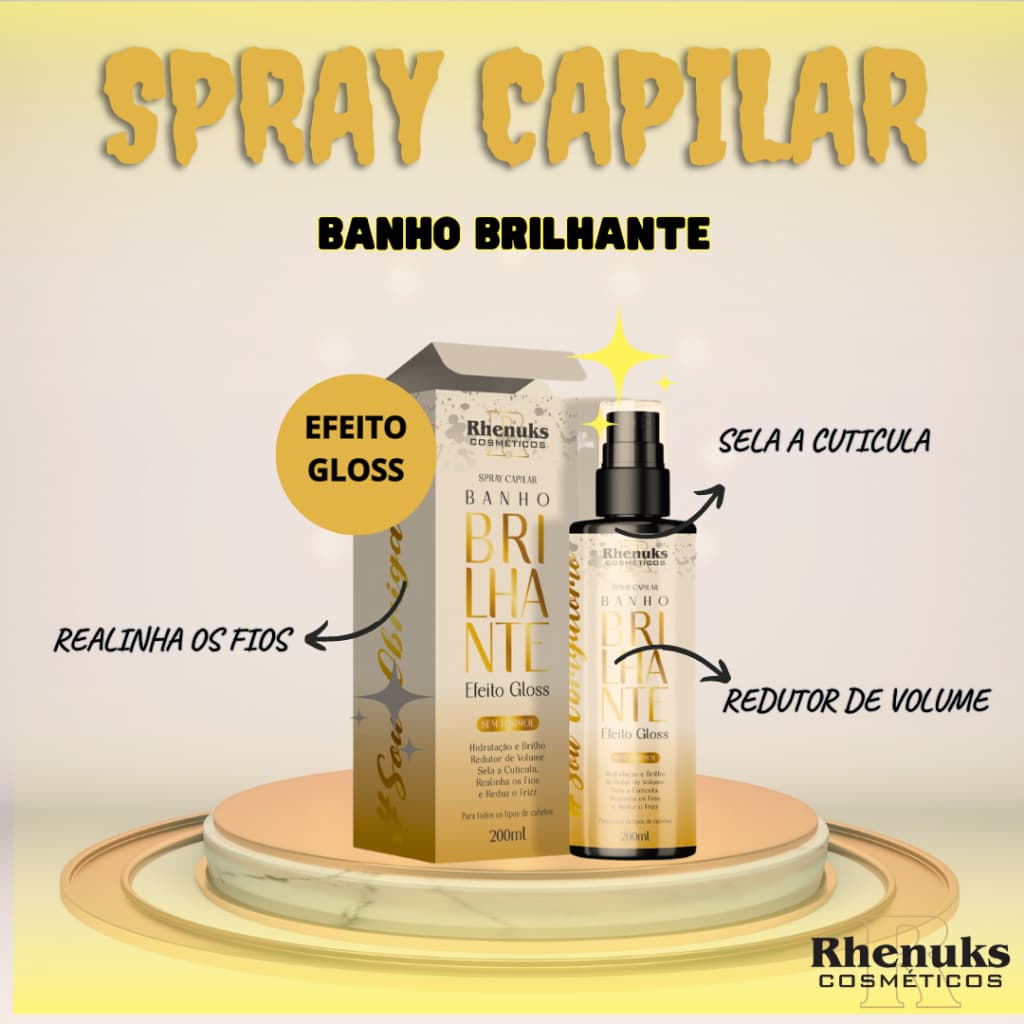 Spray Capilar Banho Brilhante 200ML Efeito Gloss - Sem Enxague