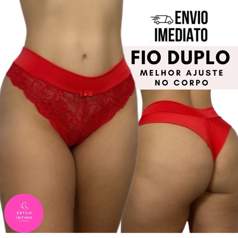 Kit 3 Calcinhas Melhor Ajuste Fio Duplo Com Frente Renda Não Marca