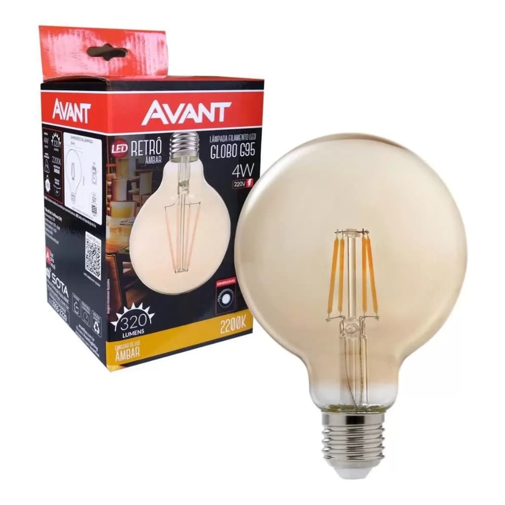 Lâmpada Led Filamento retro decorativa G95 4w Retrô Avant Dimerizavel 127 ou 220v