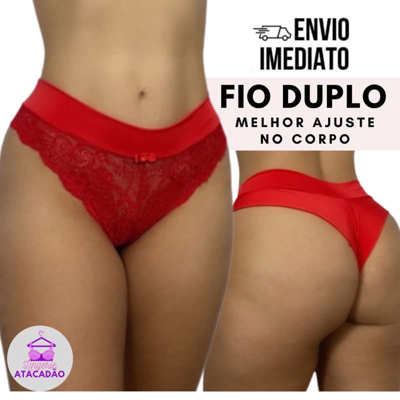 Kit 10 Calcinhas Melhor Ajuste Fio Duplo Com Frente Renda Não Marca