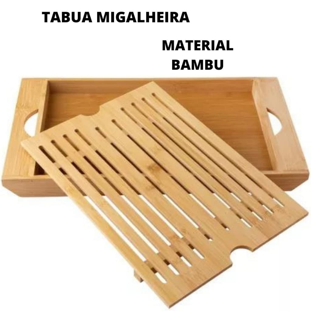 Bandeja Migalheira Tábua Para Corte De Pães E Bolos  Bambu