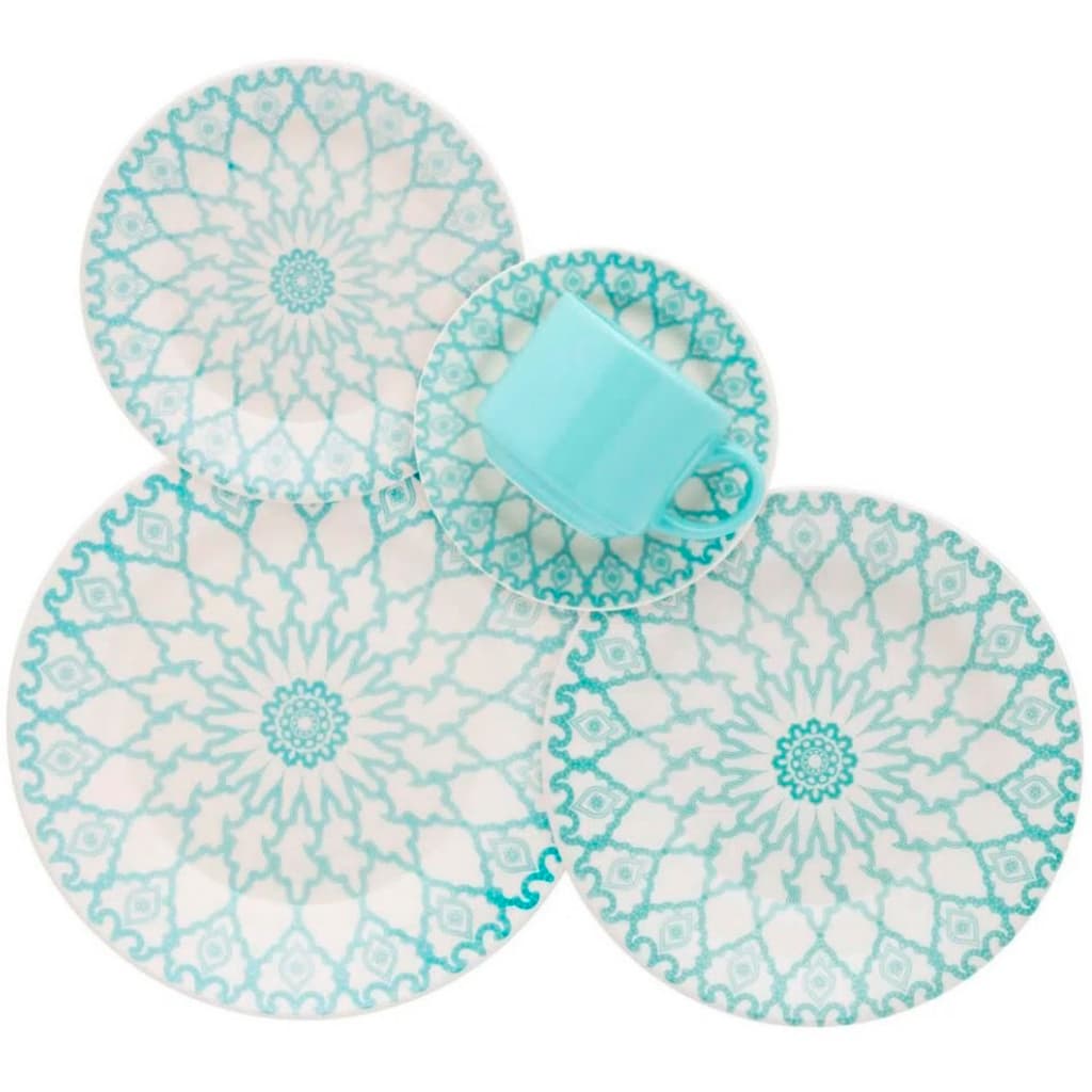 Aparelho de Jantar 20 Peças de Porcelana Mandala Jogo Conjunto de Jantar Chá 20 Peças Xícaras Pratos