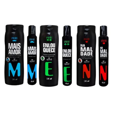 Combo 3 Sabonetes Íntimos + 3 Perfumes de Cueca Apinil Masculino 40ml Fragrâncias Marcantes Intensas