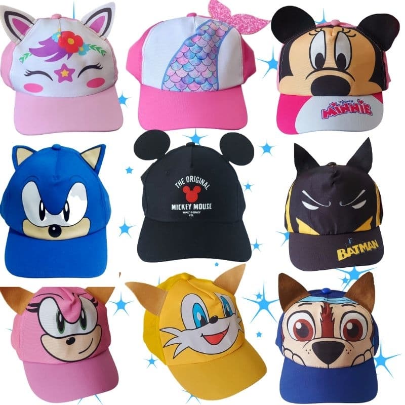 Boné infantil menino e menina 3D turma do Sonic, Mickey, Sereia, Unicórnio,.minnei meninas