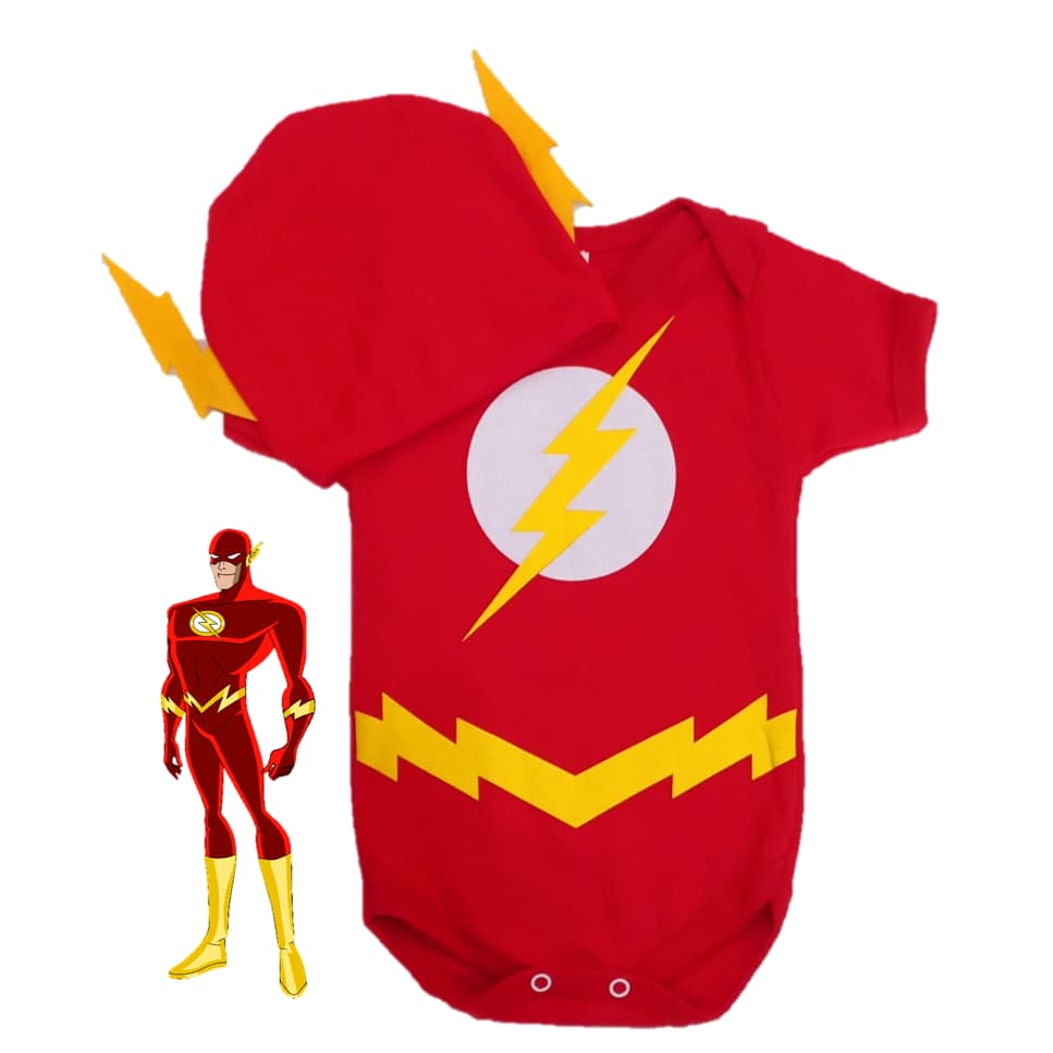 Body Bebê Do Flash Body + Touca Temático Mesversario Fantasia