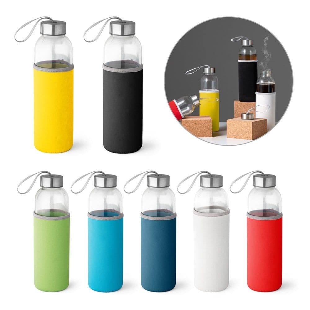 Garrafa Squeeze De Vidro Com Luva Protetora Neopreme 520 Ml